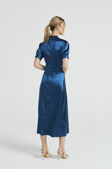Puff Sleeve Midi Dress with Leg Slit ANGELEYE